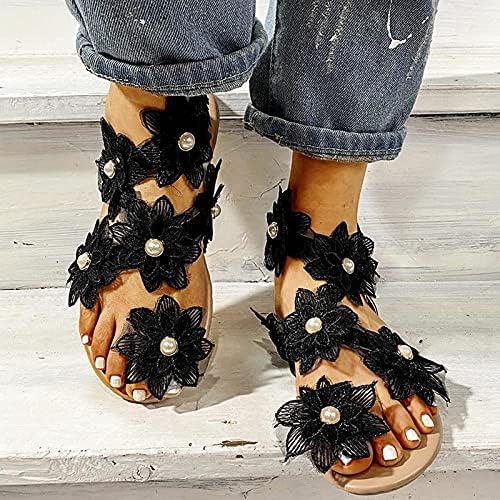 Дамски сандали на платформа USYFAKGH, дамски летни обувки без обков с флорални принтом, плажни дишащи сандали на равна