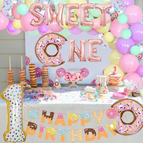 Украса за парти в чест на рождения Ден на Sweet One Donut за момичета, Понички, на 1-ти Рожден Ден, Розово Тестени изделия