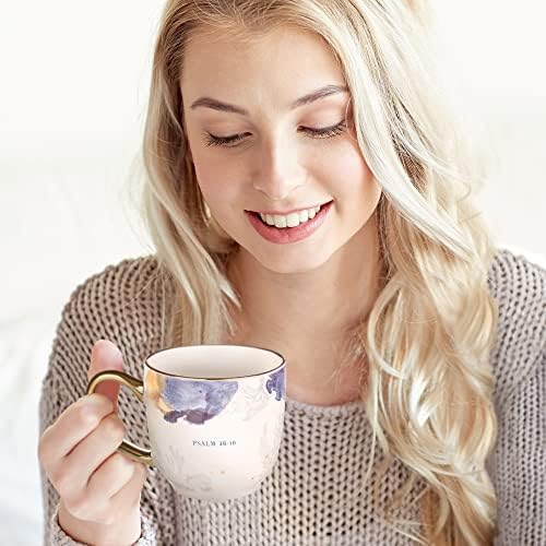 Християнски Художествени подаръци, Вдъхновяваща Керамична Чаша за кафе и чай със злато за жени: Бъдете спокойни и знайте