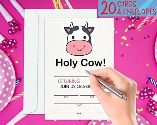 GOXFOC Покани на Рожден Ден на Светата Крава в Пликове 20 Опаковки, Покани, Картички за Рожден Ден Сладка Детска Млечна