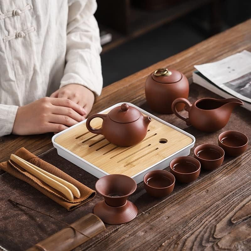Чайник за Чай, определени от лилава глина Преносими уреди За пътуване на Открито Gaiwan Чаши за церемонията Чаена Чаша,