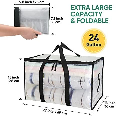 Големи Чанти за движение BALEINE в 4 опаковки с повишен дръжки, Голям чанта за съхранение на дрехи, Принадлежности за движение (Прозрачна, 4 опаковки)