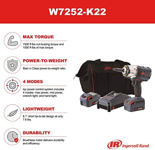 Комплект безжични шок гаечных ключове Ingersoll Rand W7252-K22 20V с най-висок въртящ момент 1/2 инча, въртящ момент