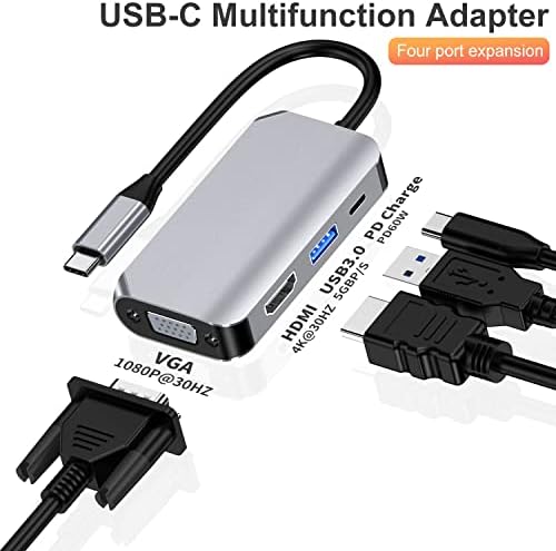 Адаптер ACBBK C USB към HDMI VGA, Многопортовый Цифров AV адаптер USB Type C, Конвертор Thunderbolt 3 в 4K, HDMI + VGA