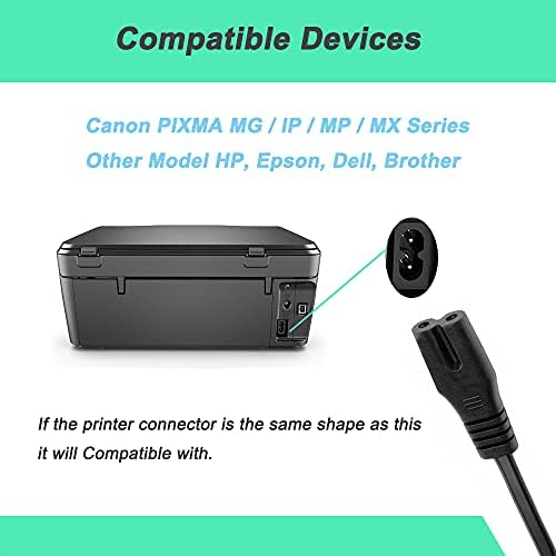 Захранващ кабел ac адаптер с 2 клипса е Съвместима с принтери от серията Canon PIXMA MG/IP/MP/MX и много други модели
