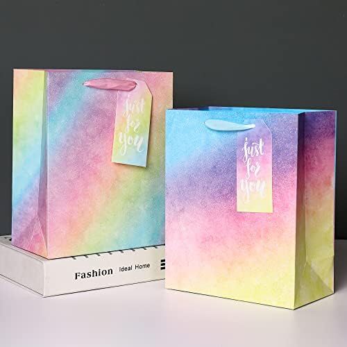 Подаръчни пакети OLDASTUDY Среден размер с дръжки, Блестящи Разноцветни Хартиени торби от Цигарена хартия за Пазаруване,
