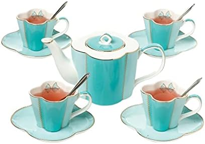 NFGUY Комплект за Следобеден чай, Набор от Кафе консумативи, Кана с Чайным Филтър, чаши за Кафе и чинии (Цвят: синьо)