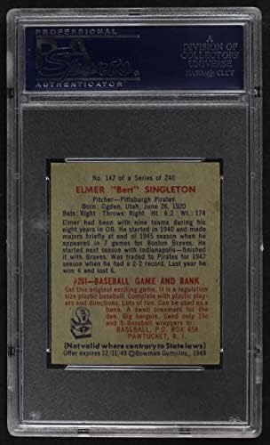 1949 Боуман 147 Elmer Сингълтън Питсбърг Пайрэтс (Бейзболна картичка) PSA PSA 5.00 Пирати