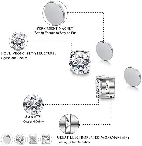 Jstyle 4 Двойки от Магнитни Обици-Гвоздиков от Неръждаема Стомана за Мъже И Жени, Сребърен Тон, CZ, Комплект Обици-Гвоздиков