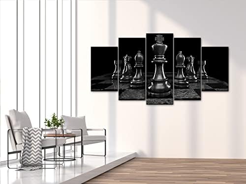 Conipit Шах платно Стенно Изкуство за Хола Тъмната Шахматна дъска, с монтиран на стената Принт Кралят Рицар-Живопис Черно