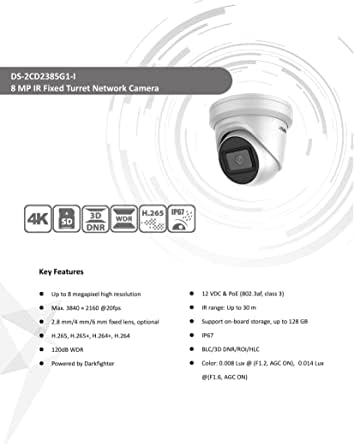 Истинска HD DS-2CD2386 G2-I 4K 8-Мегапикселова турельная IP камера DarkFighter 2,8 мм PoE IP67 H. 265 +, в комплект с