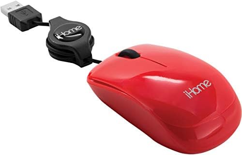 Пътна мишката iHome от Lifeworks Technology IH-M1000R с гъвкав проводник (червен)