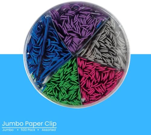 1. Офис скрепка Джъмбо за хартия, Гладка Големи кламери с винил покритие 500 парчета (различни цветове)