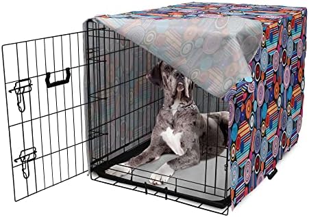 Foldout ретро-калъф за клетка за кучета, Цветен Модел с Ностальгическими Заводными кръгове и Кругляшками в ивица, Лесен за Употреба Калъф за Развъдник за малки Кучета,