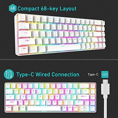 60% Ръчна детска клавиатура Compact Type C Жичен 68 клавиши с led подсветка, USB Водоустойчива Клавиатура 18-Цвят RGB