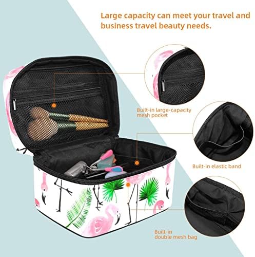 TBOUOBT Косметичка Пътна Косметичка, Bag-Чанта, дамска чанта с цип, Палмови Листа на Тропическите Фламинго