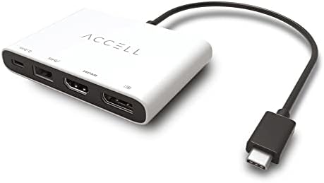 Мобилен многопортовый адаптер Accell USB-C - DisplayPort 1.4, HDMI 8K, USB 3.1 Gen 2, мощност 90 W - U241B-001F, Бял