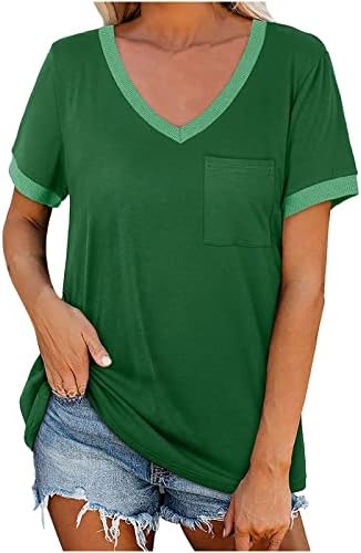 Блуза за Момичета С Къс Ръкав и V-Образно Деколте във формата на Сърце, Основни Ежедневни Блузи в стил Мозайка, Тениска