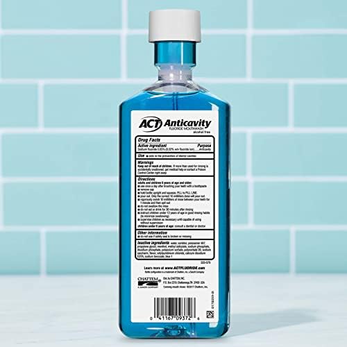 Омекотители за устата ACT Anticavity с нула съдържание на Алкохол и флуор, 18 течни унции, С Точна Дозирующей чаша, Arctic