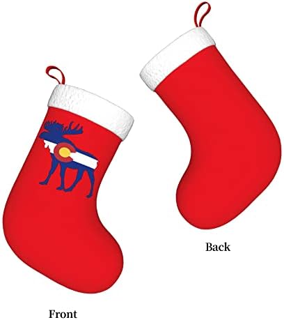 QG ZZX Коледни Чорапи с Бяла Супер Меки Плюшени Белезници, Коледни Чорапи с Лосем под формата на Хартата Колорадо, Коледни
