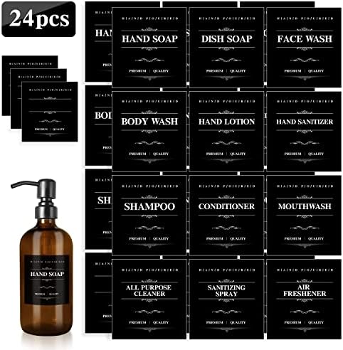 Черна водоустойчива етикети за сапун с Кръгла и Квадратна форма за Стъклени/пластмасови бутилки, Boston (24шт 2,5 X 2,7)