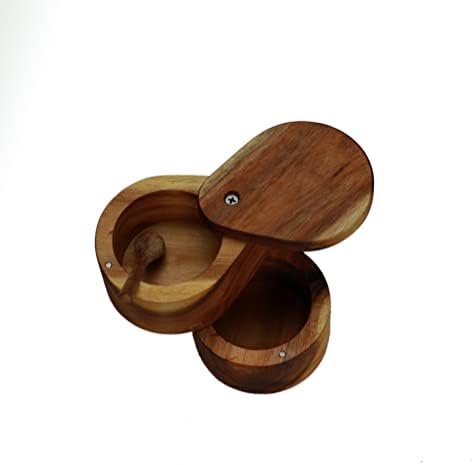 Дървена кутия за подправки от Акации с дървена лъжица (2 Нива Дървена кутия за подправки от Акации С дървена лъжица 4,5x3,7x4,5)