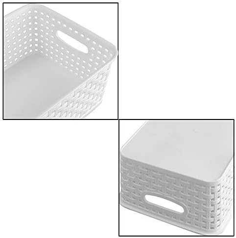 AnnkkyUS 6-Опаковката Бели Пластмасови Кошници за Съхранение, Ракита Пластмасова Кошница за Организиране на
