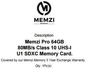 Карта памет MEMZI 64GB Class 10 80 MB/s. SDXC за цифрови фотоапарати Sony Alpha a6000, a6300, a6500 със Сменяеми обективи
