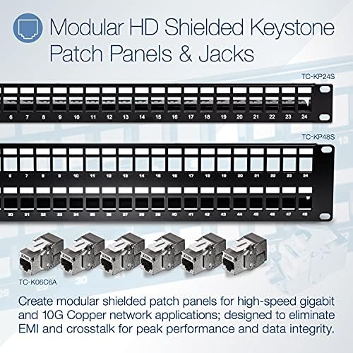 Пач-панел TRENDnet с 48 порта, экранированная Keystone 2U HD, TC-KP48S, метален корпус 2U 19 rack mount, контролен панел,