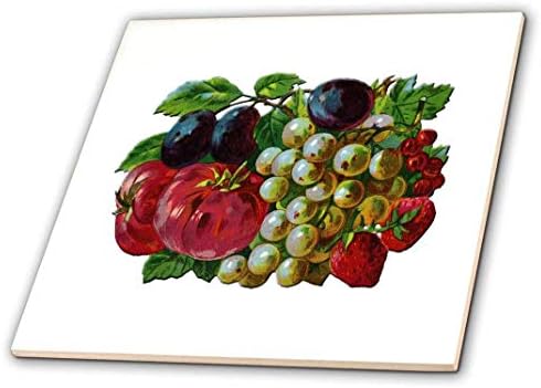 3dRose ct_170659_1 Викторианската Водещата група със Сливи, Грозде, ягоди и Домати-теракот, 4 инча