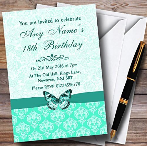 Мятно-Зелена Реколта Цвете Дамасская Пеперуда, Персонални Покани на парти по случай рождения ден.