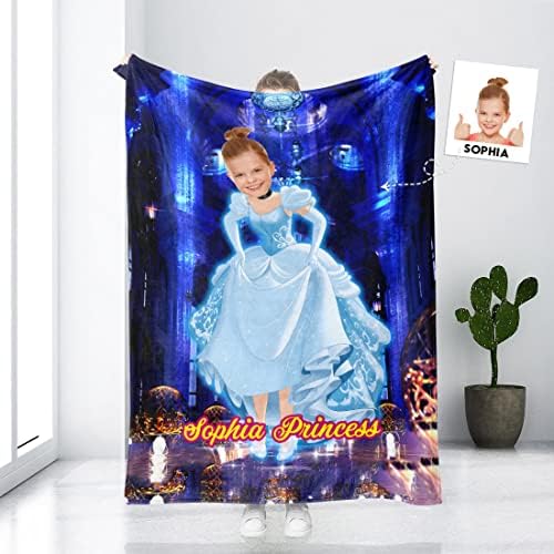 Angeline Kids, Произведено в САЩ, Персонални Детско Одеало със Снимка на лицето, Синьо Детско Одеало Принцеса на Поръчка, Подарък за Момиче На Годишнина от раждането, Минк