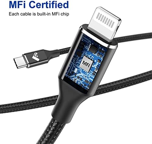 USB кабел C за iPhone 6 фута 2 опаковки, USB кабел C Светкавица с оплеткой, Сертифициран Пфи, Тип C за бързо зареждане
